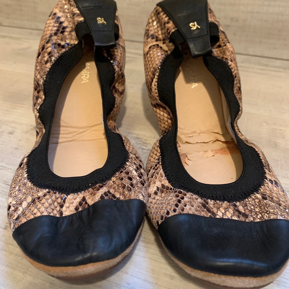 Yosi Samra Snakeskin Flats with Black Toe and Heel